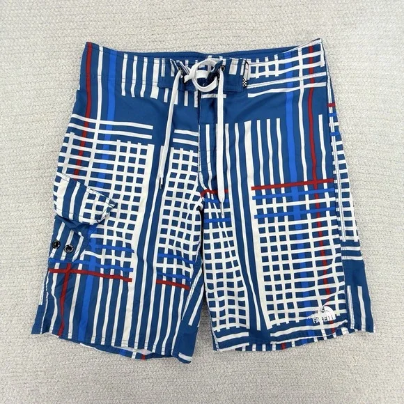 The North Face Board Shorts Mens 32 Blue Plaid Surf Swim Stretch Beach Trunks