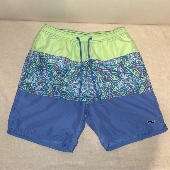 Vineyard Vines‎ Mens Green and Blue 7 inches Printed Swim Trunk Size S