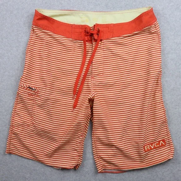 RVCA Board Shorts Mens 32 Cargo Pocket‎ Beach Surf Swim Trunks Orange Striped