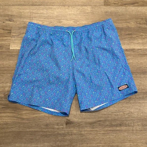 Vineyard Vines Mens XXL Blue Cocktail Print Chappy Swim Trunks 7in 1M001436