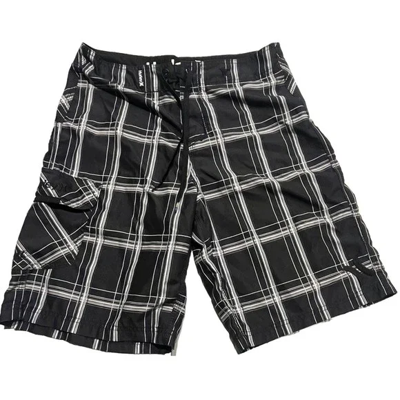 Hurley Men's 30 Striped Black‎ Swim Trunks Board Shorts