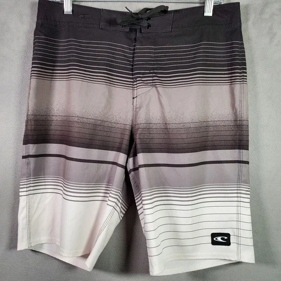 O'Neill Board Shorts Mens 32 Grey Ombre Striped Surf Beach Skate Gorpcore Summer