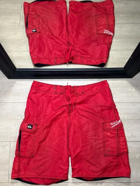 Vintage 1990s Embroidered Quicksilver SpellOut Board Swim Shorts