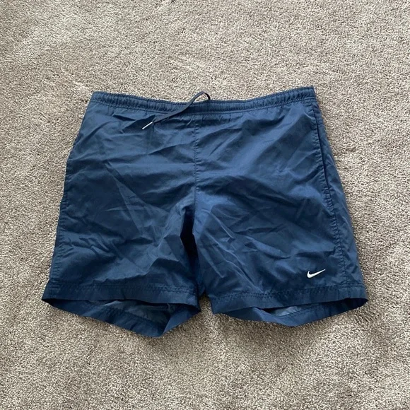 Nike Navy Blue Swim Trunks Drawstring Mesh Lined Athletic Shorts SIZE M
