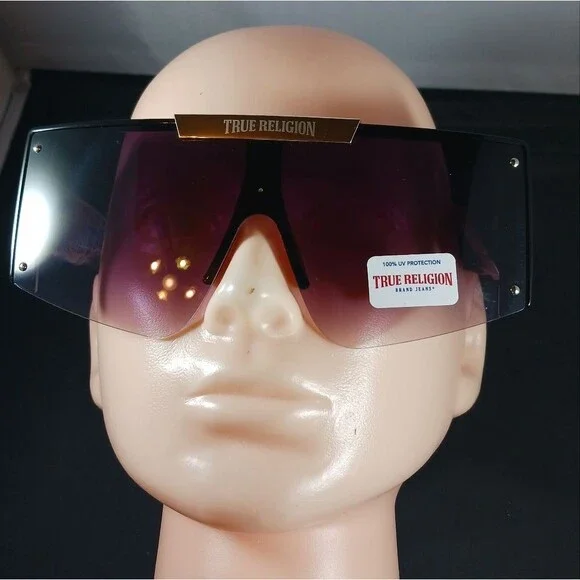 TRUE RELIGION Oversized Square Sunglasses Acetate Black Rimless
