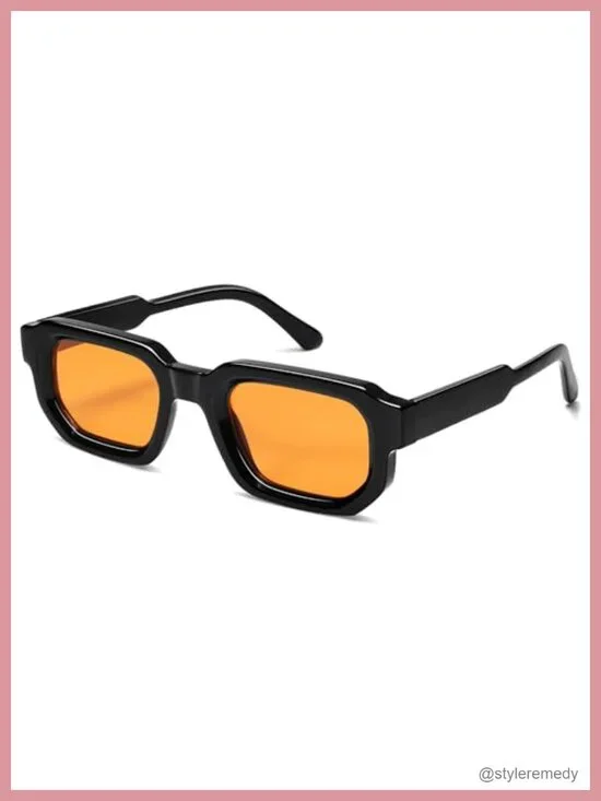Retro Chunky Rectangle Sunglasses with UV400 Protection, Lightweight Plastic