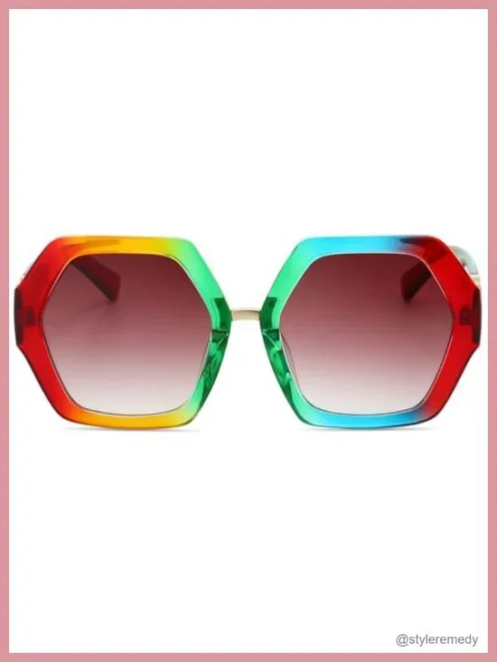 Oversized Retro Hexagonal Sunglasses UV400 Protection Polycarbonate Frame