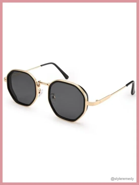 Large Trendy Retro Octagon Metal Frame Gradient UV400 Protection Sunglasses