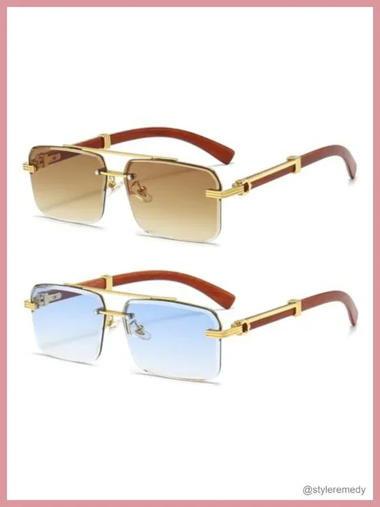 Rimless Rectangle Sunglasses with UV400 Protection Scratch-Resistant Lenses