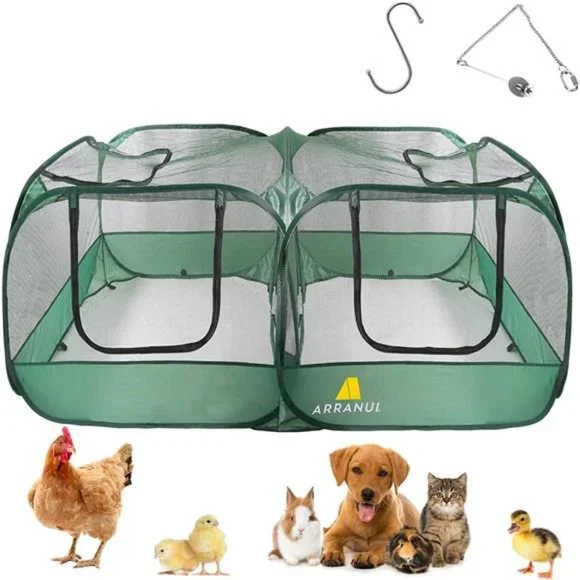 Portable Chicken Run - Small Animal Playpen  with Hanging Fruit/Veg Skewer