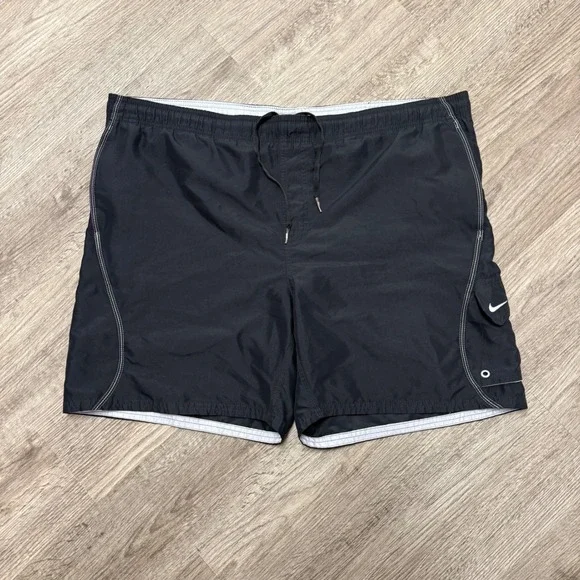 Nike‎ Mens Black Board Shorts Swim Trunks Cargo Pocket XL Mesh Lined Y2K