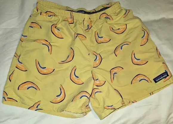 Patagonia Surfboard Yellow Melons Baggies Activewear Shorts Men's Size Small