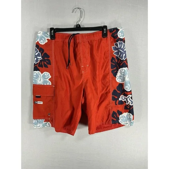 Old Navy Men's Swim Trunks Board Shorts Red Floral Print Size M Drawstring