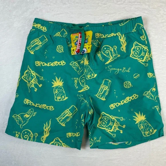 NWT Nickelodeon SpongeBob SquarePants Mens Swim Trunks UPF 50 Board Shorts L