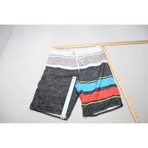 O'Neill Board Shorts Men 36 Black Multi Stripe Surf Swim Trunks Excellent