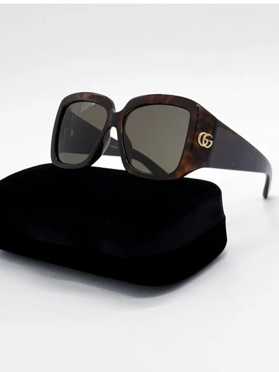 New Gucci Havana Gray Women Oversized Sunglasses GG1402SA 002