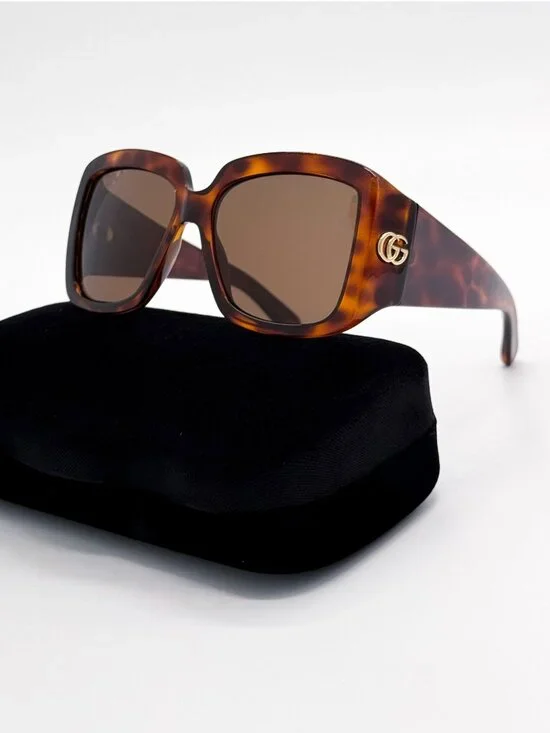 New Gucci Havana Brow Women Oversized Sunglasses GG1402S 002