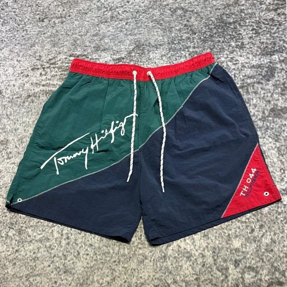 VTG 90s Tommy Hilfiger Sailing Gear Shorts Nylon Large Colorblock Swim Trunks
