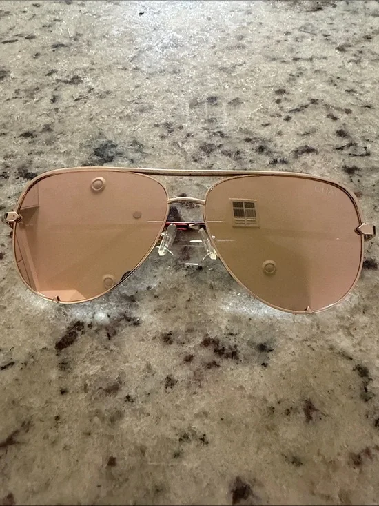 Quay Australia Rose Gold Aviator Sunglasses with Pink Lenses