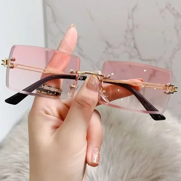 Women Men Sunglasses Rimless Luxury Retro Shades Square‎ Gold Metal Lentes Gafas