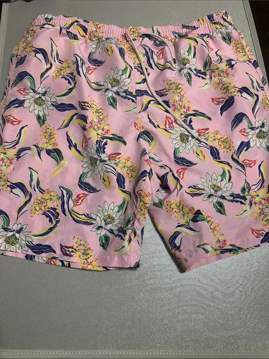 Ralph Lauren Pink Floral Swim Shorts with Navy Accents