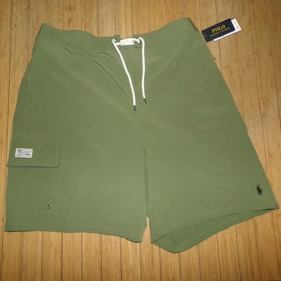 Polo Ralph Lauren Mens LRG TALL Cargo Swim Trunks Olive Green Shorts NWT