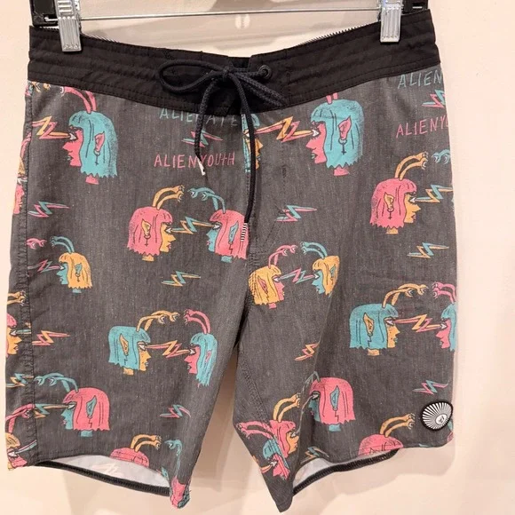 Volcom Alienated Mod Board Shorts Mens 30 Black Grey Alien Print A0812002 19