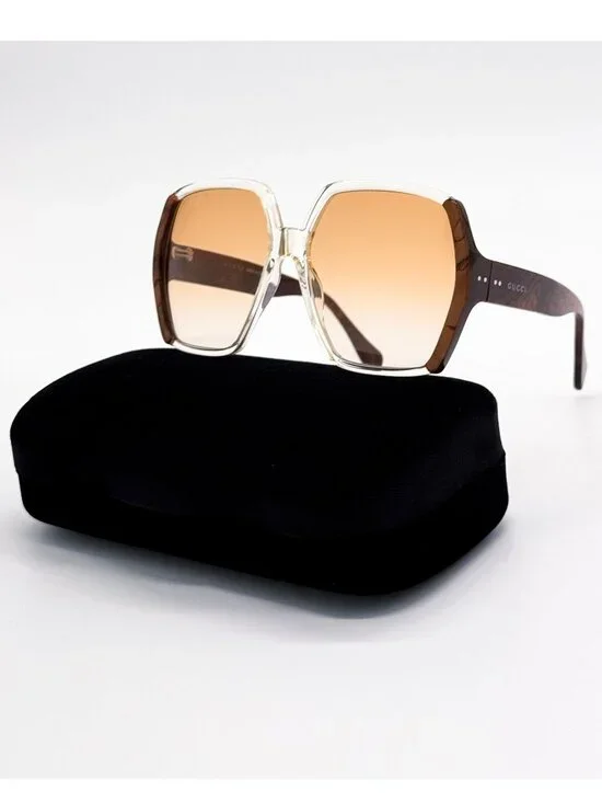 New Gucci Havana Brown Oversized Women Sunglasses GG1065S 001