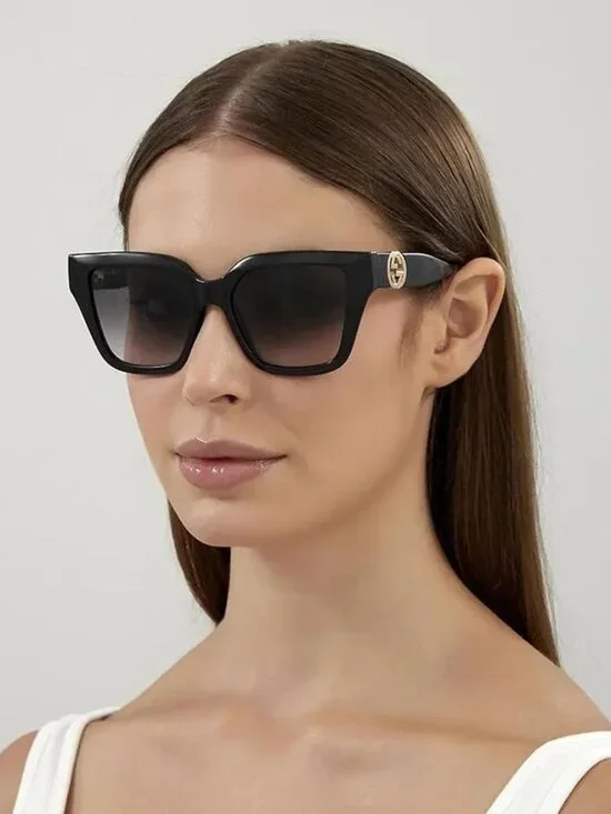 New Gucci Black Cat Eye Women Sunglasses GG1023S 001 With Chain
