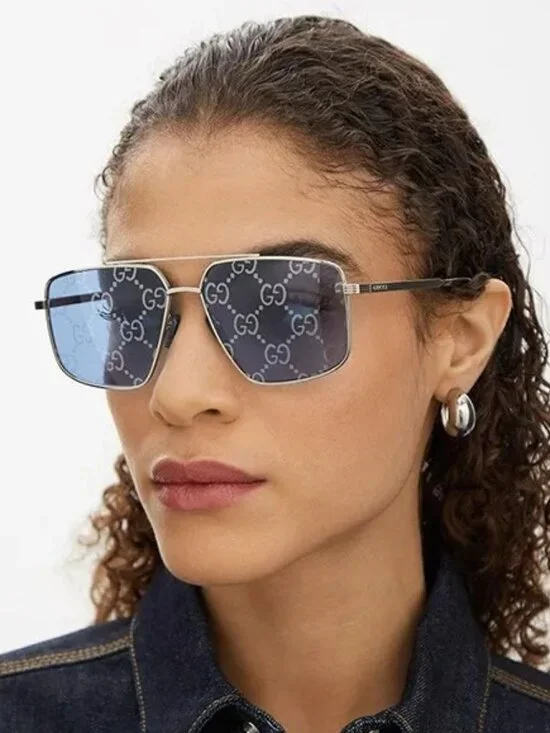 New Gucci Blue Silver Pilot Frame Sunglasses GG0941S 004