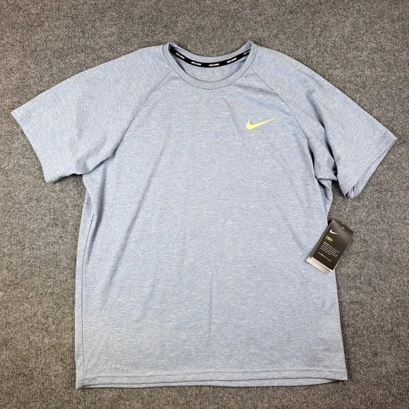 Nike Swim Hydrogaurd Dri-Fit T Shirt Mens L Blue UPF Essential NESSA589 NEW NWT
