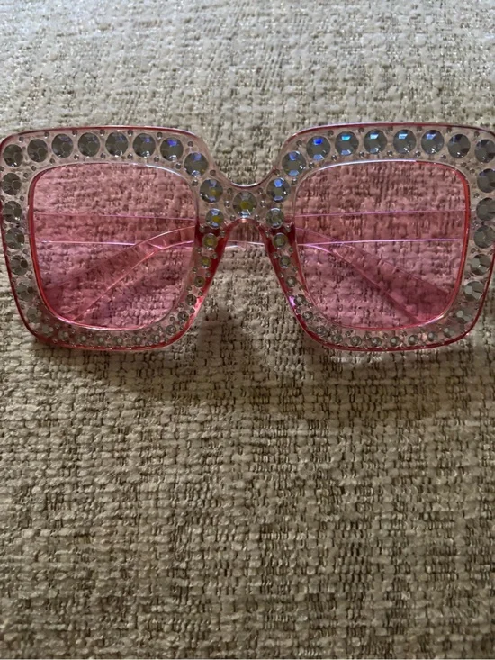 Rhinestone Square Pink Sunglasses for Women