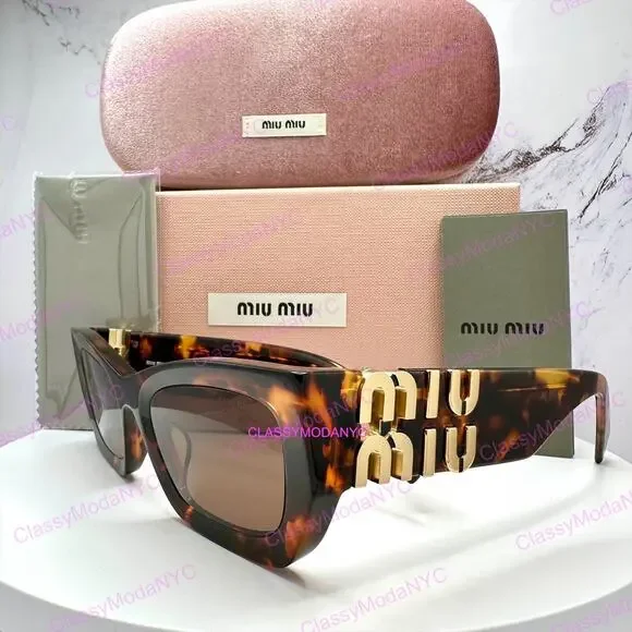 New MIU MIU Sunglasses Runway Glimpse Authentic Brown Tortoise Square Cat Eye