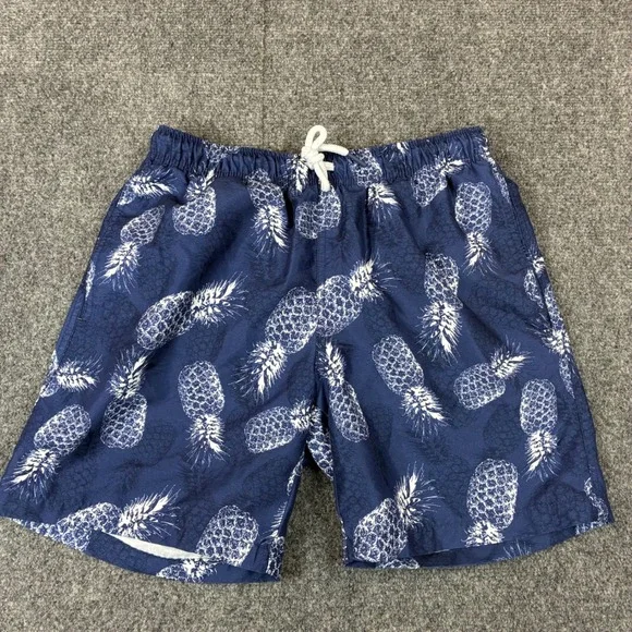 Crown & Ivy Mens Blue Pineapple Print Swim Trunks Board Shorts Small