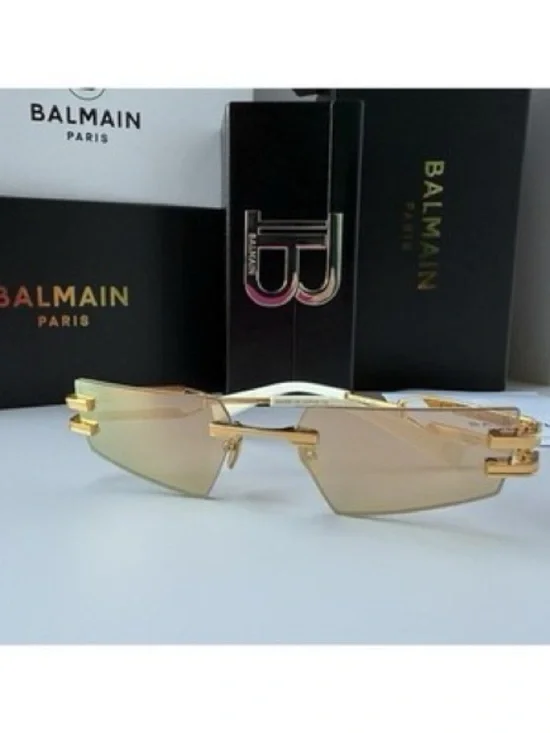 Balmain Gold Rimless Sunglasses with Gold-Tinted Lenses
