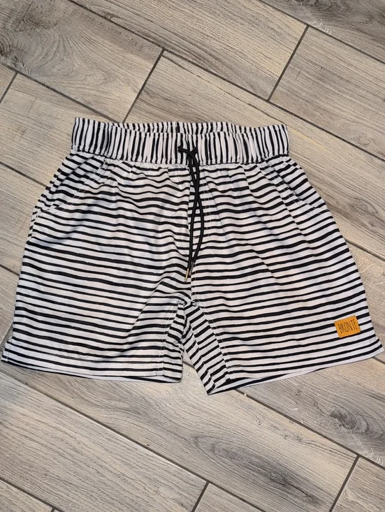 Bronte Men’s Black & White Striped Cabana Preppy Swim Shorts