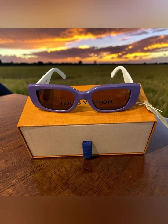 Louis Vuitton Lilac Rectangular Sunglasses with White Temples