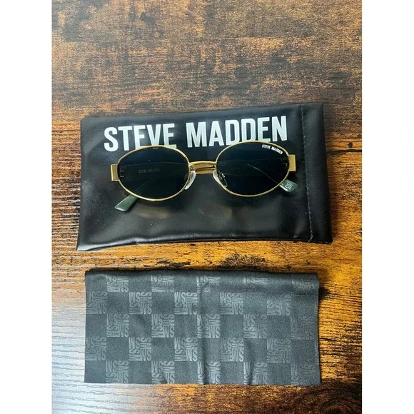 Steve Madden Mystie Womens Oval Gold Tone Frame Sunglasses 90s Y2K Retro