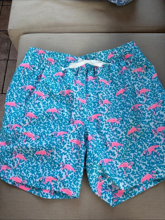Chubbies  Blue Swim Trunks with Pink Flamingo Print - small