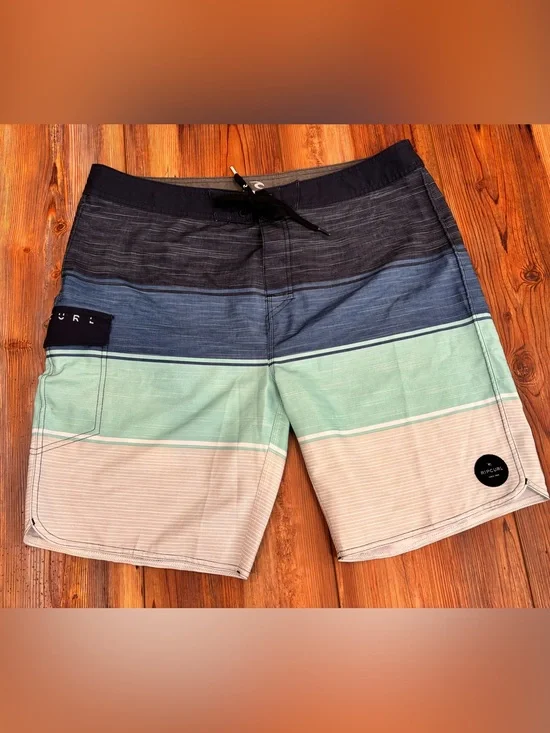 Men's Rip Curl Striped Blue Green Boardshorts - Size 36. EUC