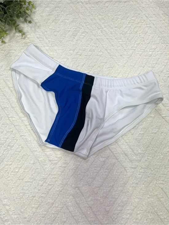UXH Men's Colorblock Swim Briefs in White and Blue