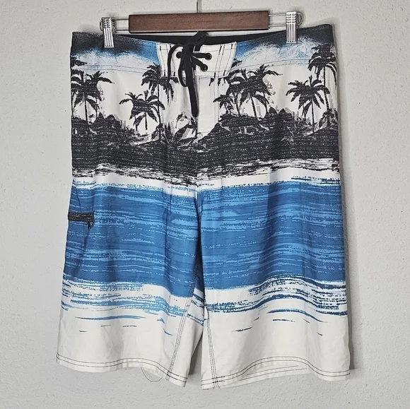 Burnside Mens‎ Swim Board Shorts Palm Tree Tropical Print Size 34
