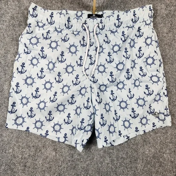 Sperry Mens Swim Trunks Blue Anchor Ship Wheel Nautical Board Shorts XL PL93120M