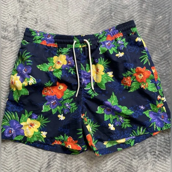 Mens Polo Ralph Lauren Hawaiian Tropical Floral Swim Trunks With Liner XL
