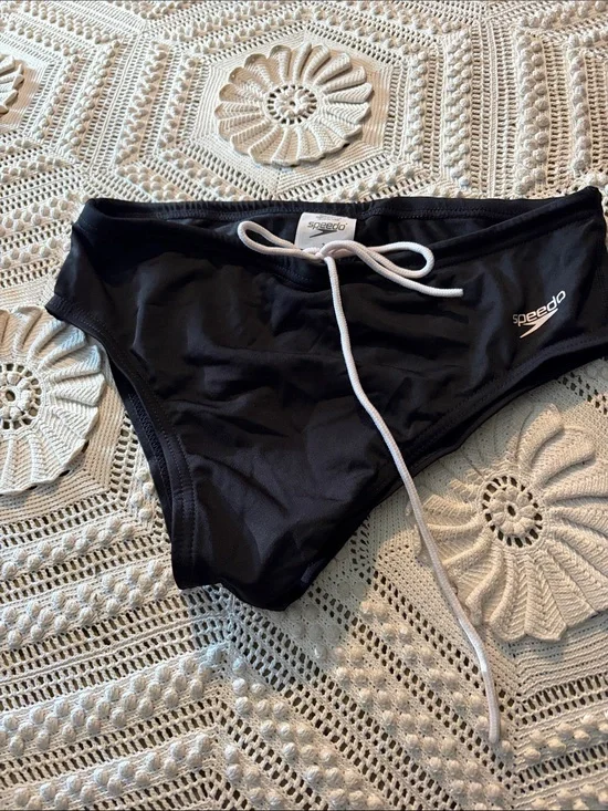 Speedo Black Swim Brief with White Drawstring