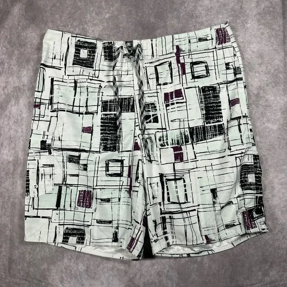 O'Neill Mens Board Shorts 38 Geometric Abstract Print Black Purple Swim Trunks