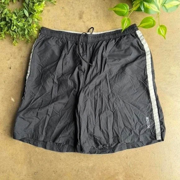 Vintage Black and grey 90s Nike spell out swim shorts size XL