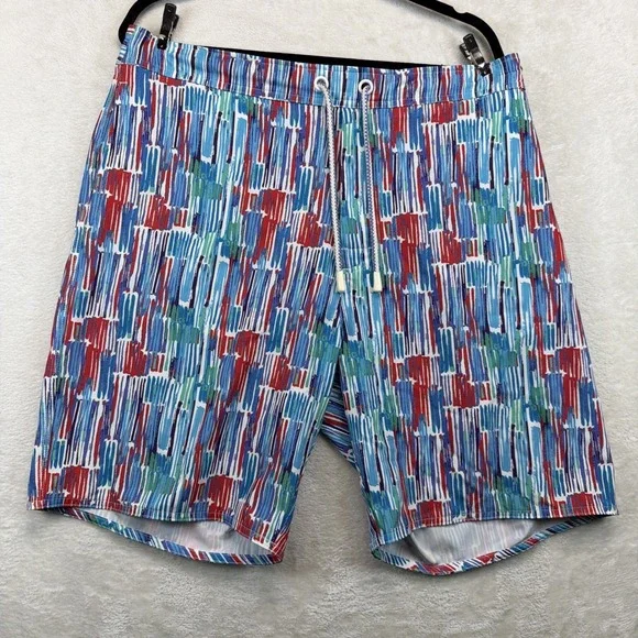 Johnnie-O Swim Trunks Men's XL Multicolor Geometric Lined Elastic Waist Beach