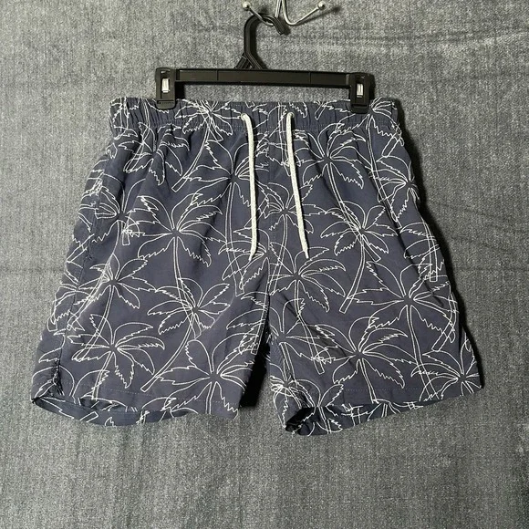 SURF8 Mens Swim Trunks Size Large L Navy Blue Embroidered Palm Tree Surf Shorts
