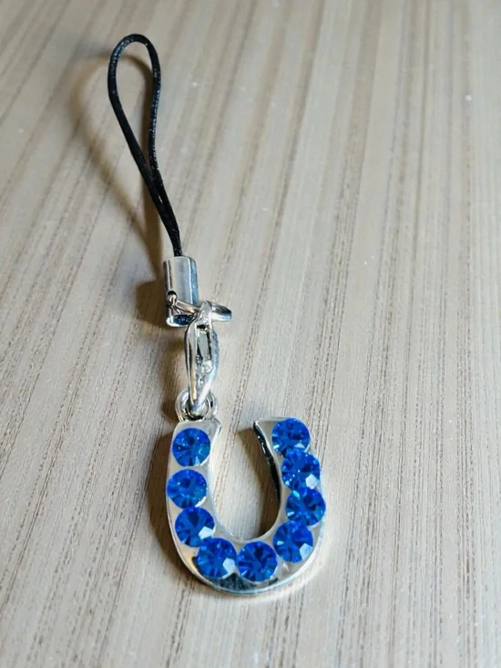 Cellphone Charms‎ Blue Crystal Horseshoe Phone Charm